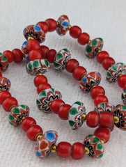 8mm Antique Venetian cranberry red White Heart chevron Beads Bracelet