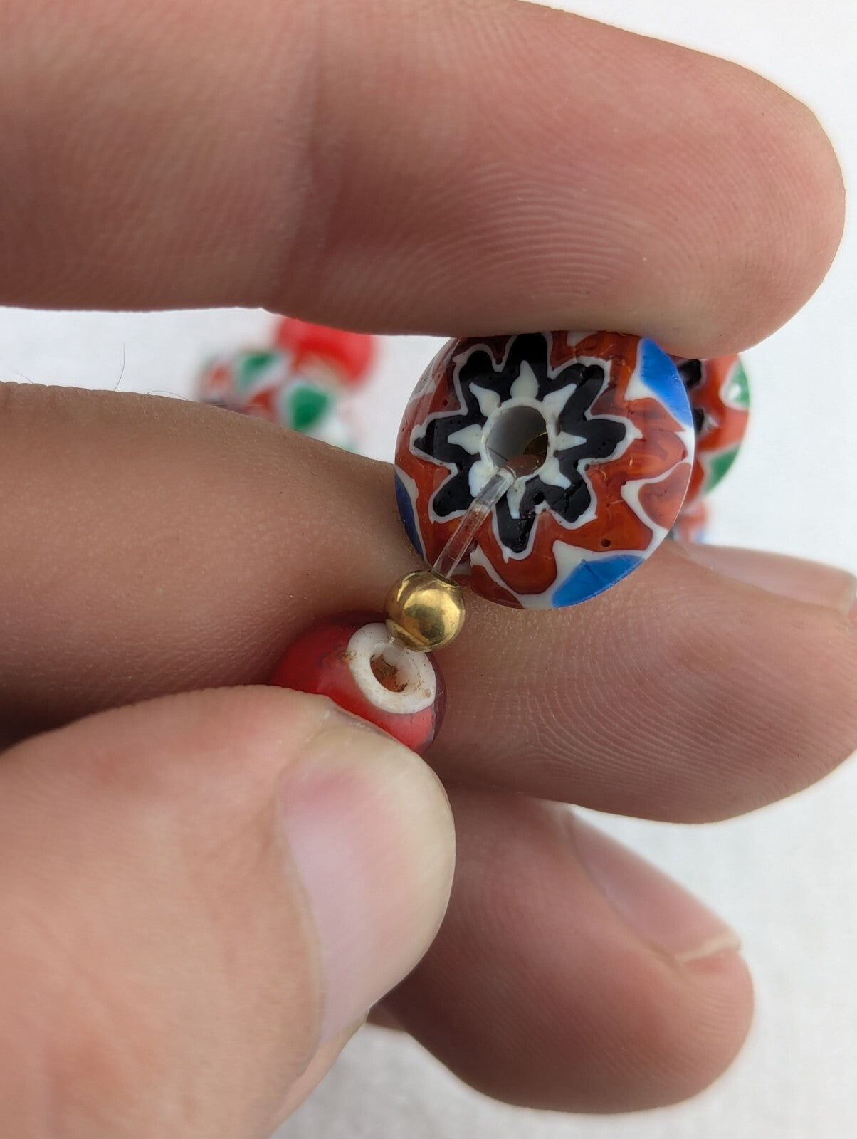 8mm Antique Venetian cranberry red White Heart chevron Beads Bracelet