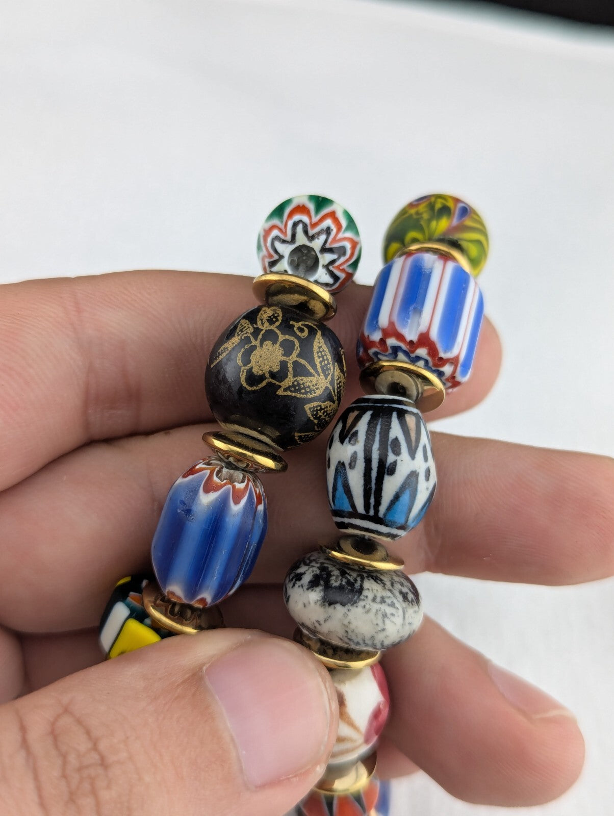 LOT 2 Venetian African Style floral and Chevron Glass Beads Bracelet