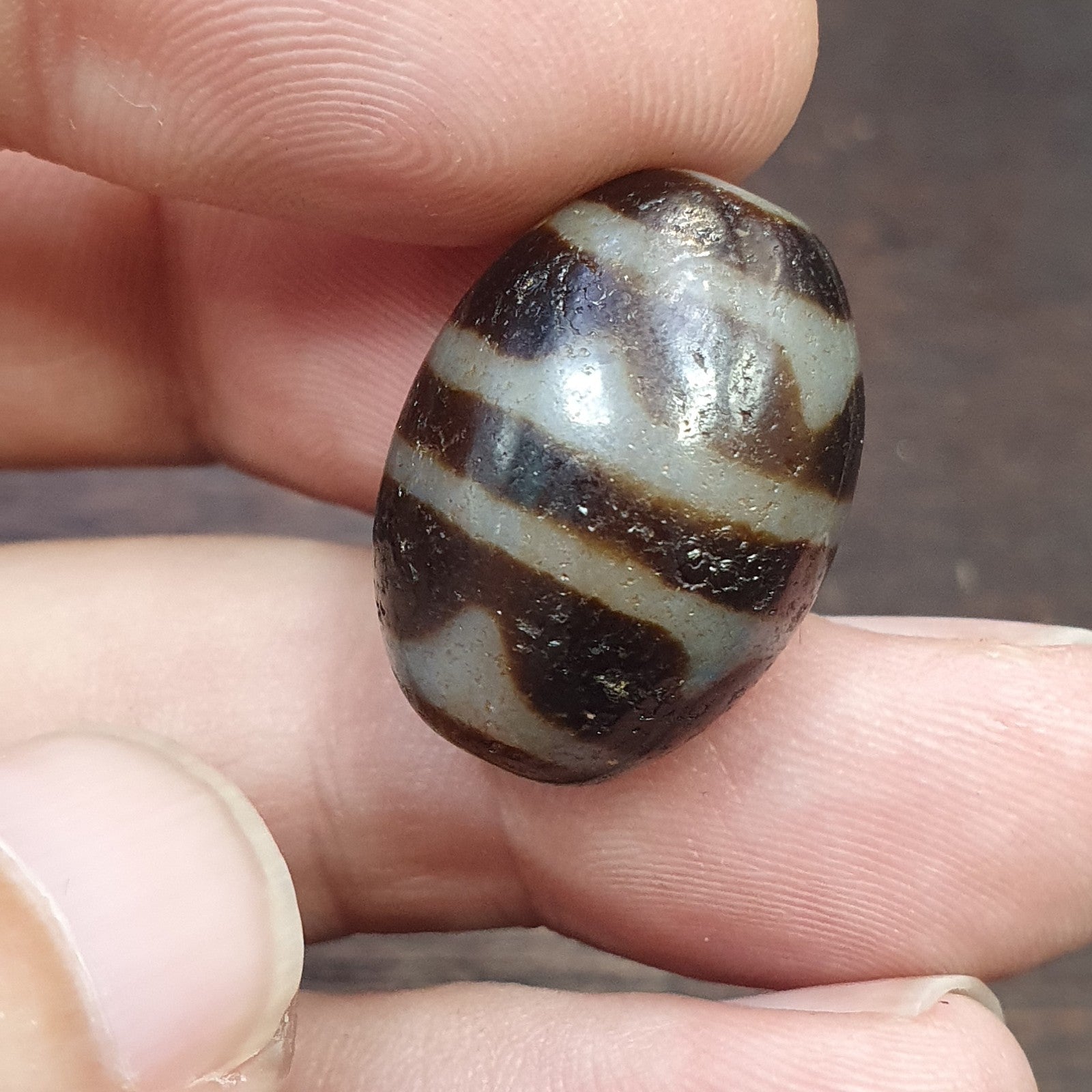 4 Stripes Tibetan Old Agate Dzi Bead Amulet Pendant