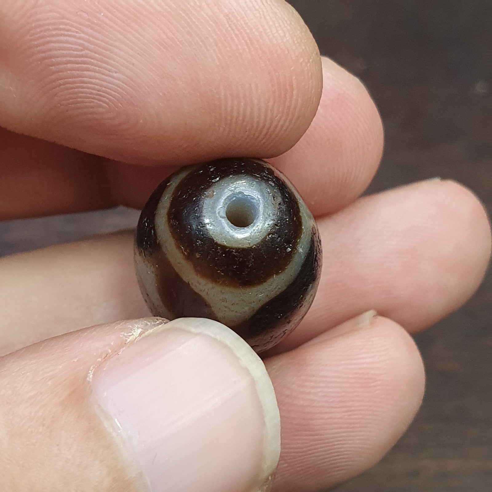 4 Stripes Tibetan Old Agate Dzi Bead Amulet Pendant