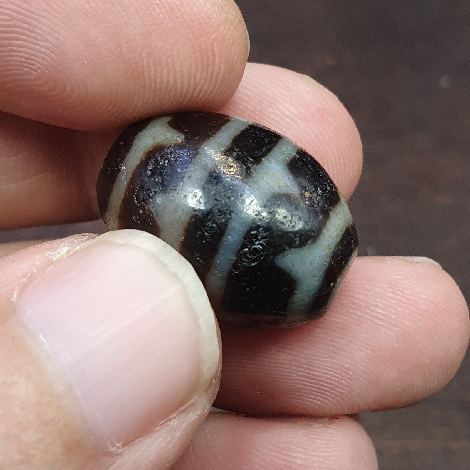 4 Stripes Tibetan Old Agate Dzi Bead Amulet Pendant