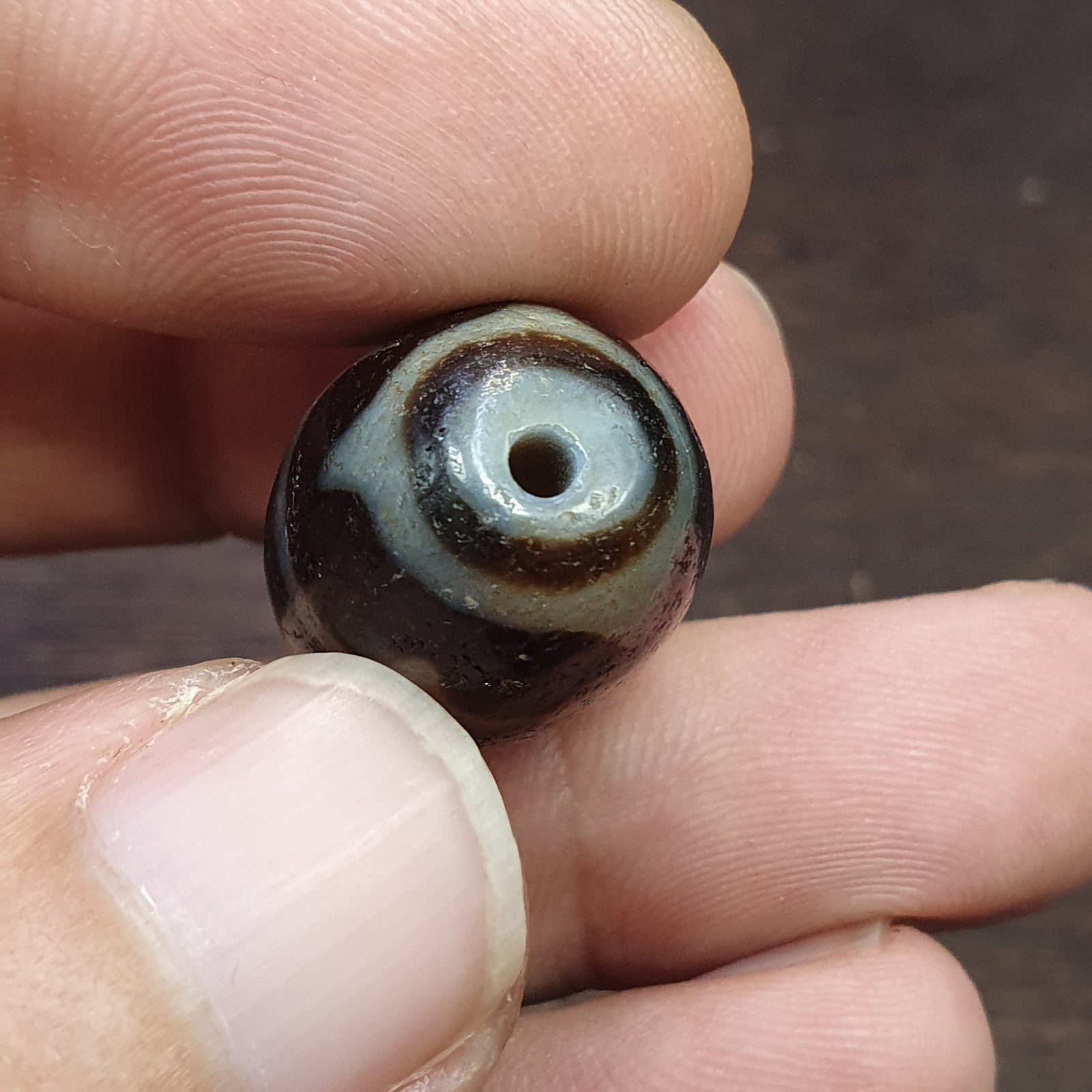 4 Stripes Tibetan Old Agate Dzi Bead Amulet Pendant