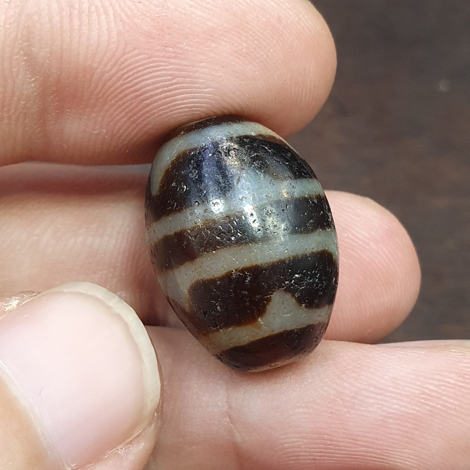 4 Stripes Tibetan Old Agate Dzi Bead Amulet Pendant
