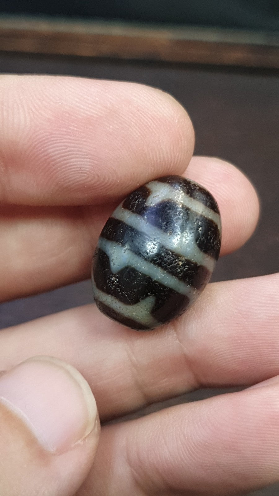 4 Stripes Tibetan Old Agate Dzi Bead Amulet Pendant