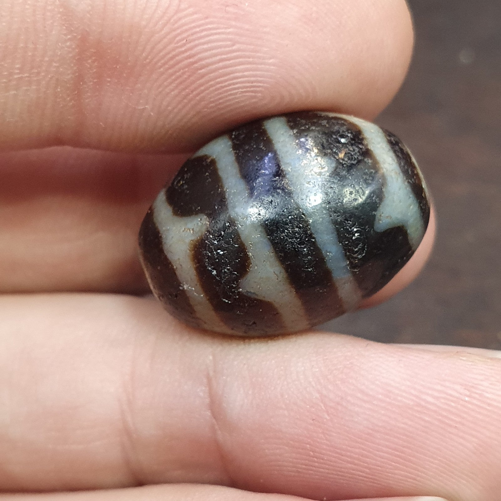 4 Stripes Tibetan Old Agate Dzi Bead Amulet Pendant