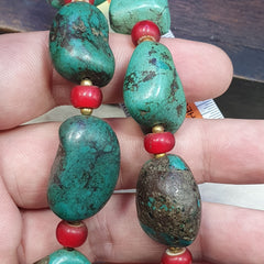 Antique Turquoise and Red whiteheart beads necklace 149 grams