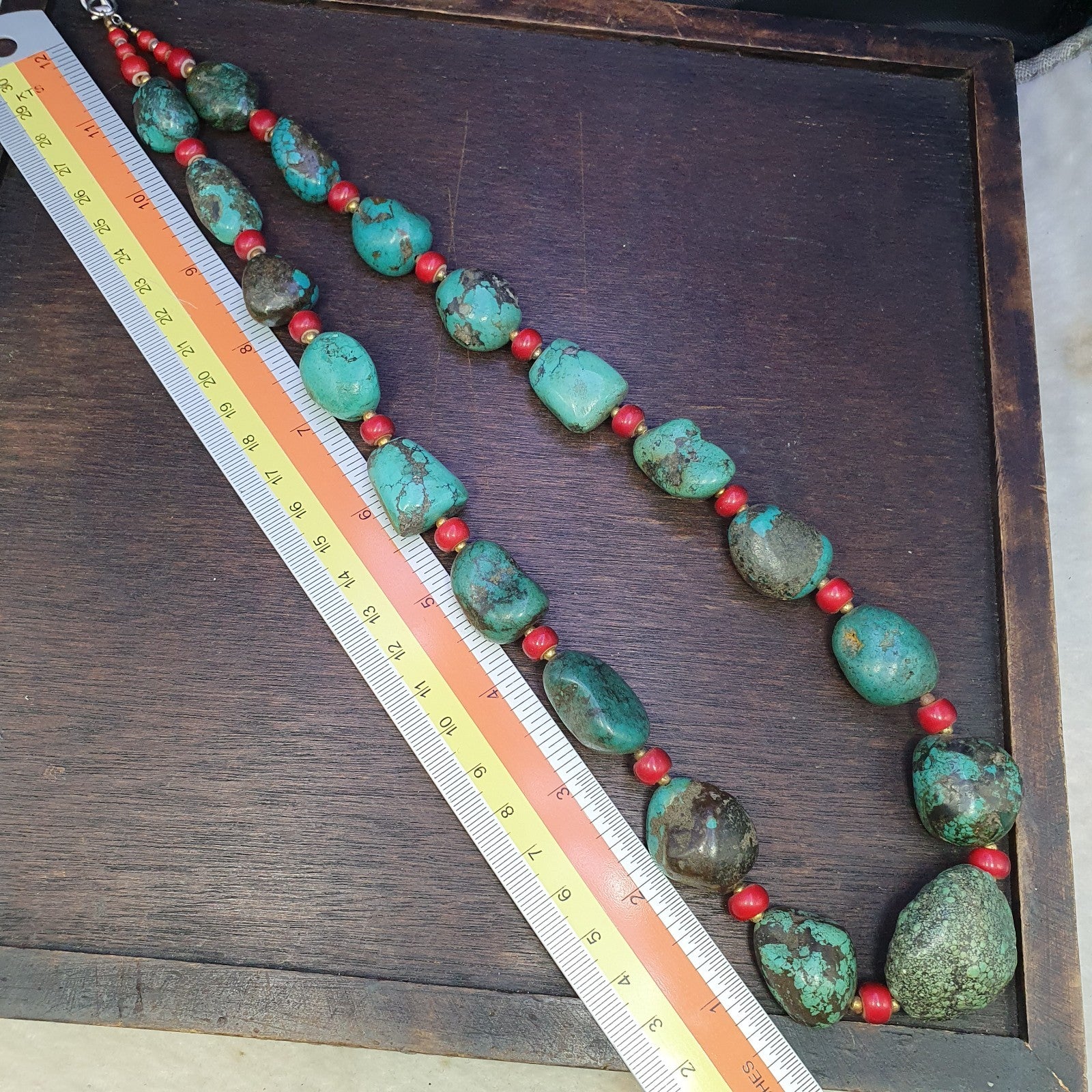 Antique Turquoise and Red whiteheart beads necklace 149 grams
