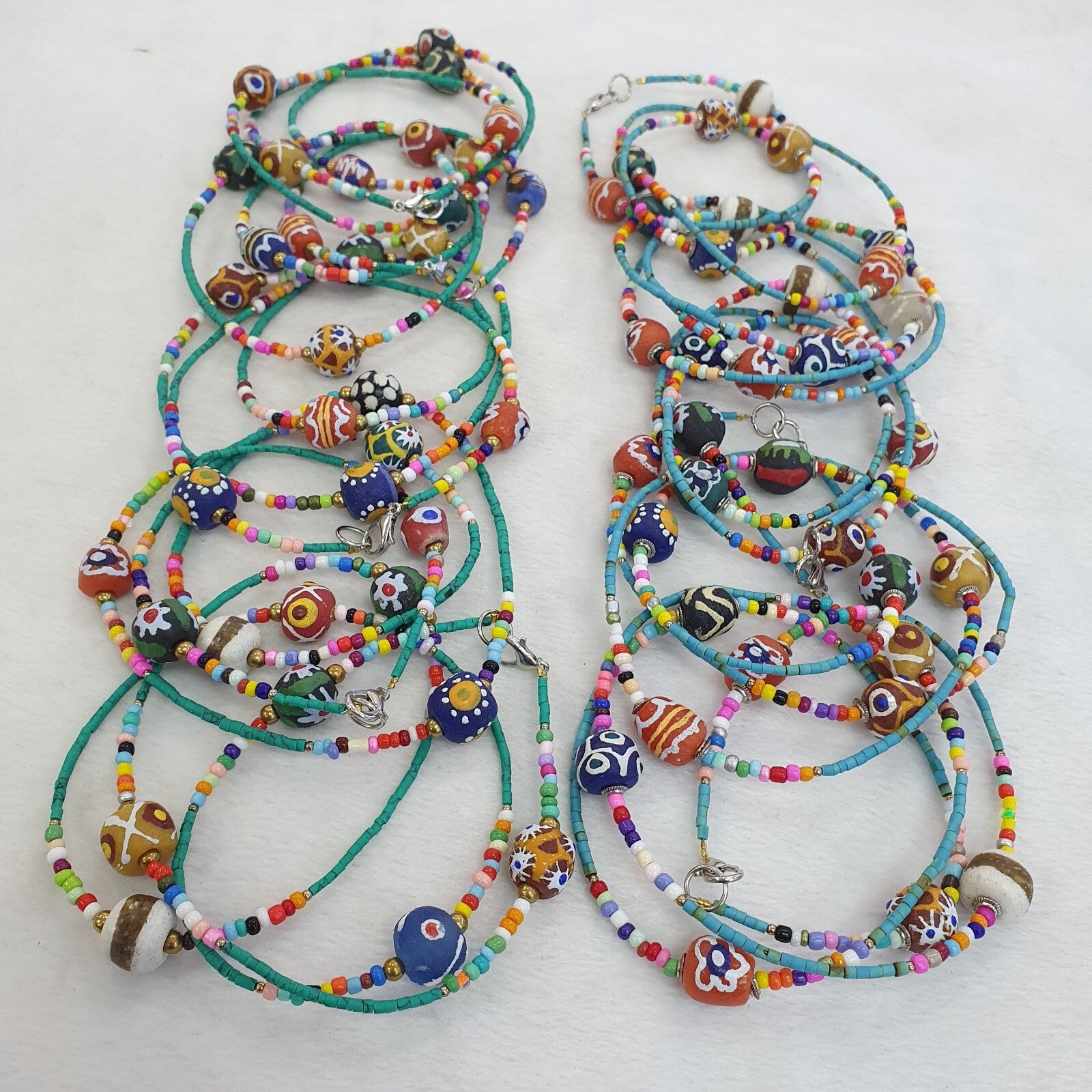 Lot 2 pcs African Glass Beads Tiny Turquoise Seed Glass beads Necklaces SD-3