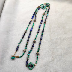 Turquoise, Lapis Lazuli Stone Tibetan Nepal Necklace Boho Ethnic Jewelry 40"