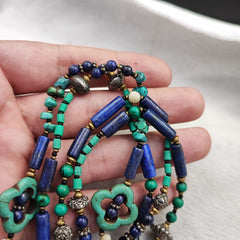 Turquoise, Lapis Lazuli Stone Tibetan Nepal Necklace Boho Ethnic Jewelry 40"