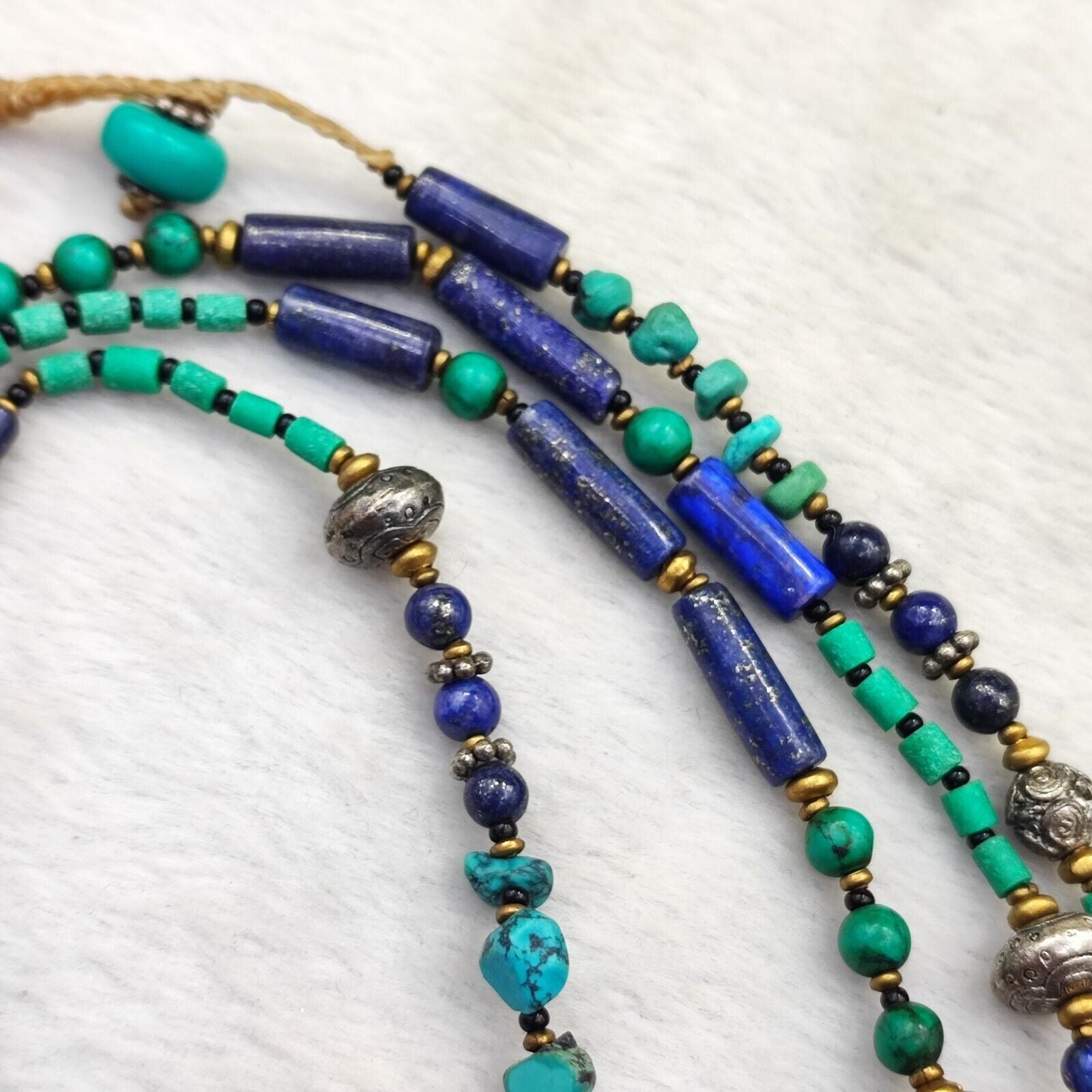Turquoise, Lapis Lazuli Stone Tibetan Nepal Necklace Boho Ethnic Jewelry 40"