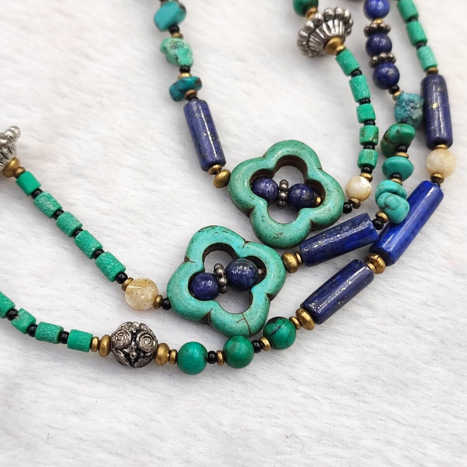Turquoise, Lapis Lazuli Stone Tibetan Nepal Necklace Boho Ethnic Jewelry 40"