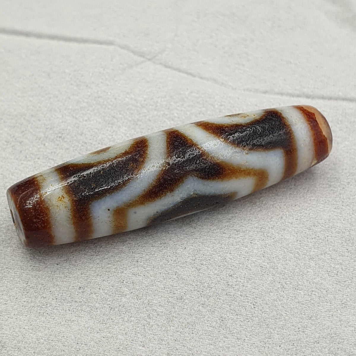 Vintage Indo Tibetan 3 Eyes rare Patterns Dzi chung agate Amulet Bead 48.9mm