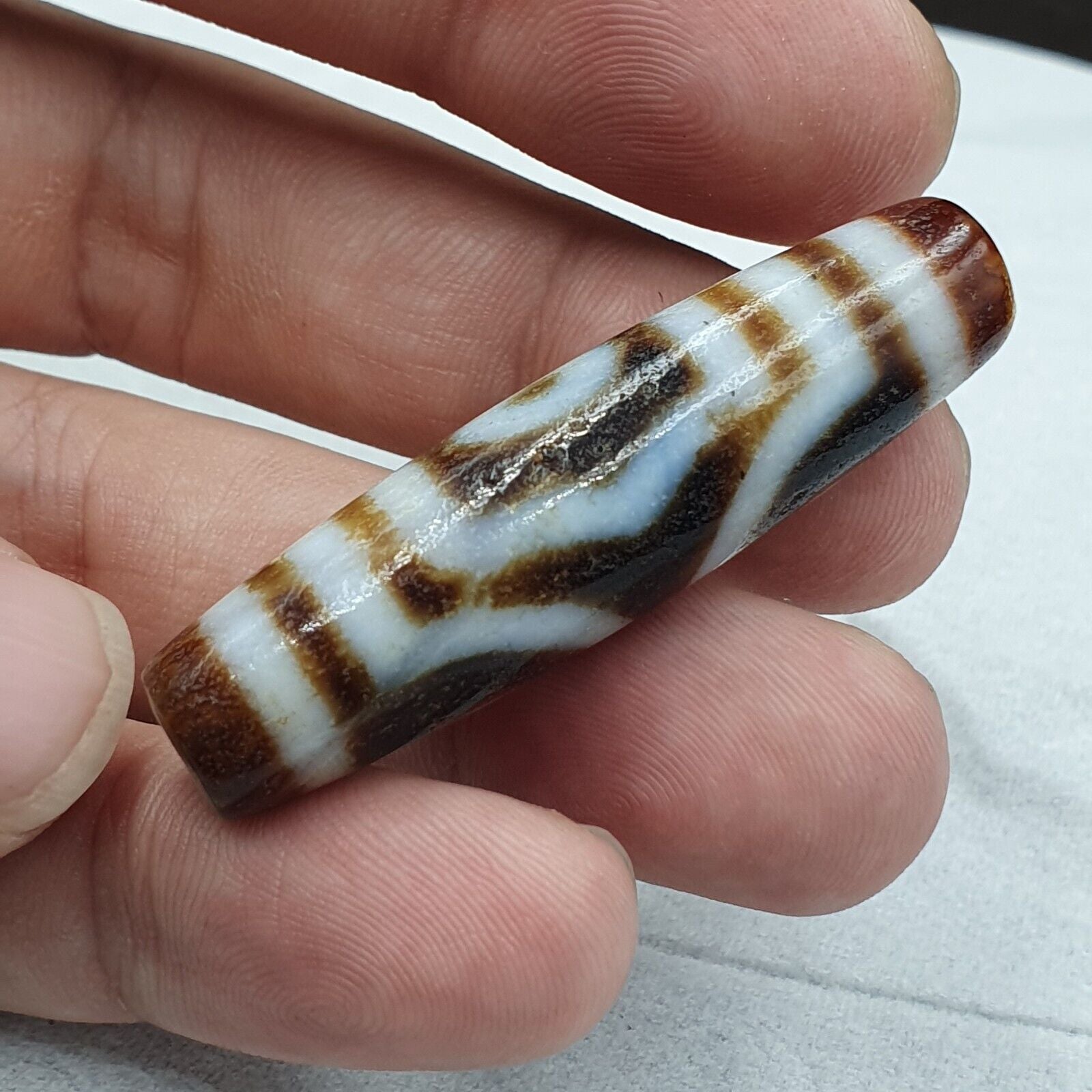 Vintage Indo Tibetan 3 Eyes rare Patterns Dzi chung agate Amulet Bead 48.9mm