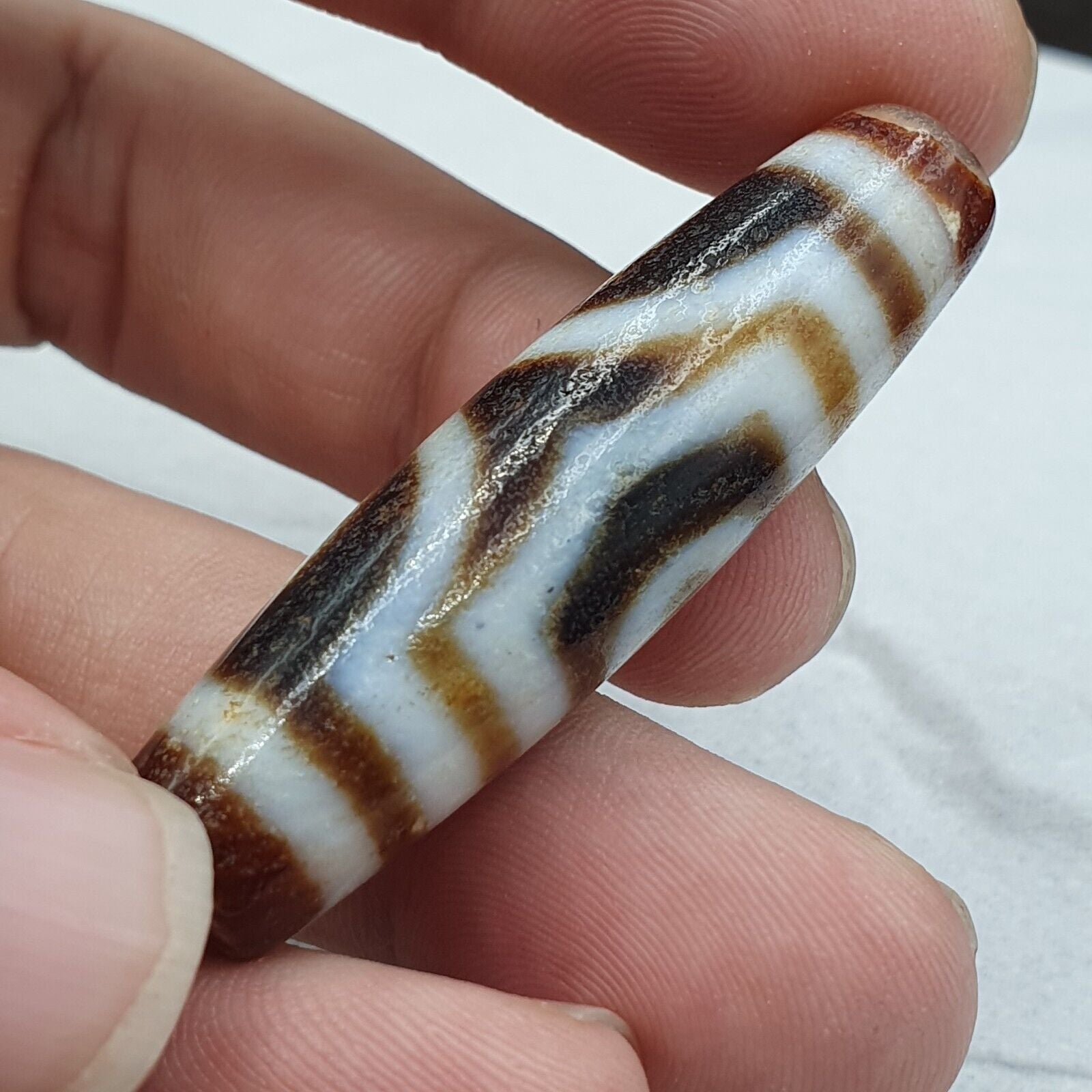 Vintage Indo Tibetan 3 Eyes rare Patterns Dzi chung agate Amulet Bead 48.9mm