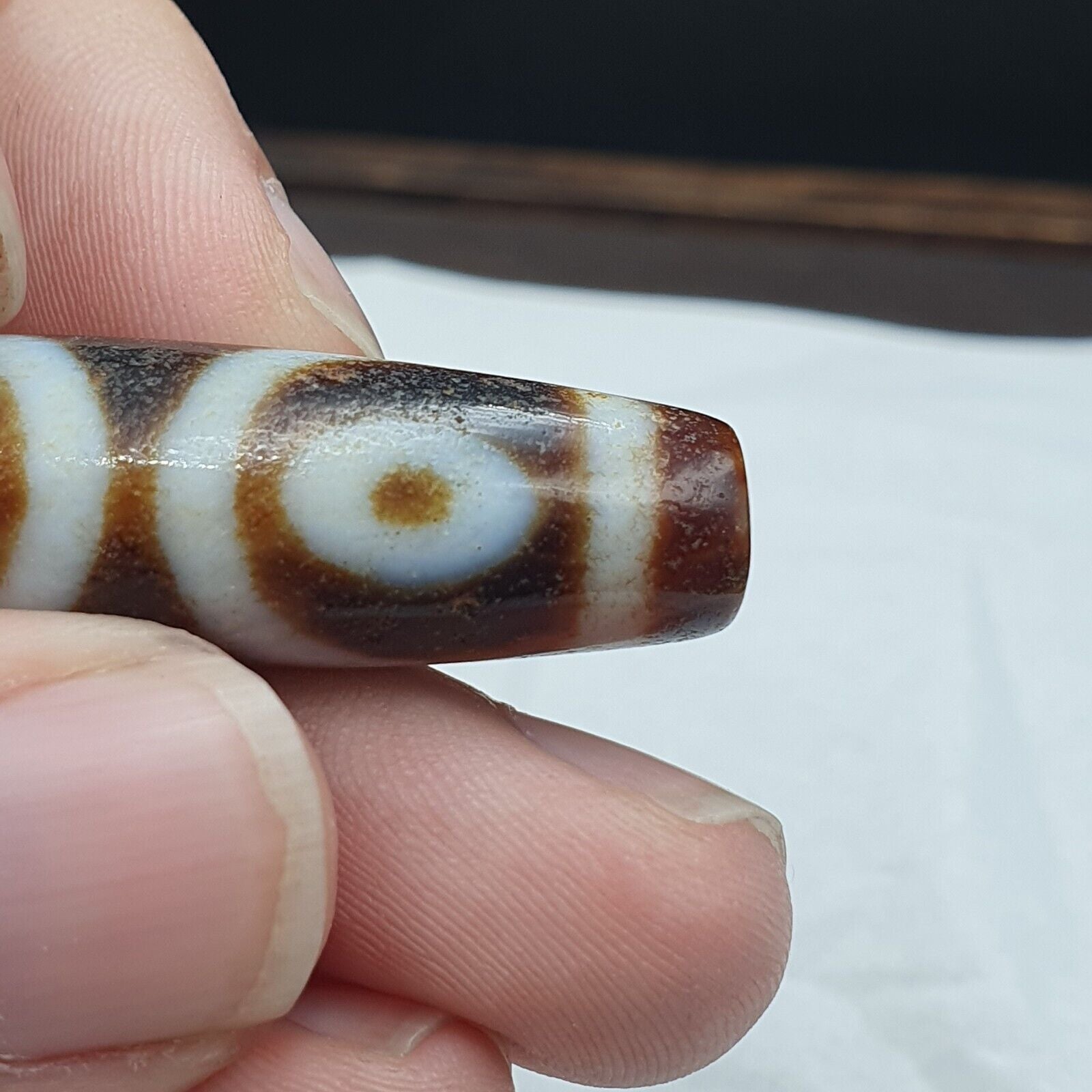 Vintage Indo Tibetan 3 Eyes rare Patterns Dzi chung agate Amulet Bead 48.9mm