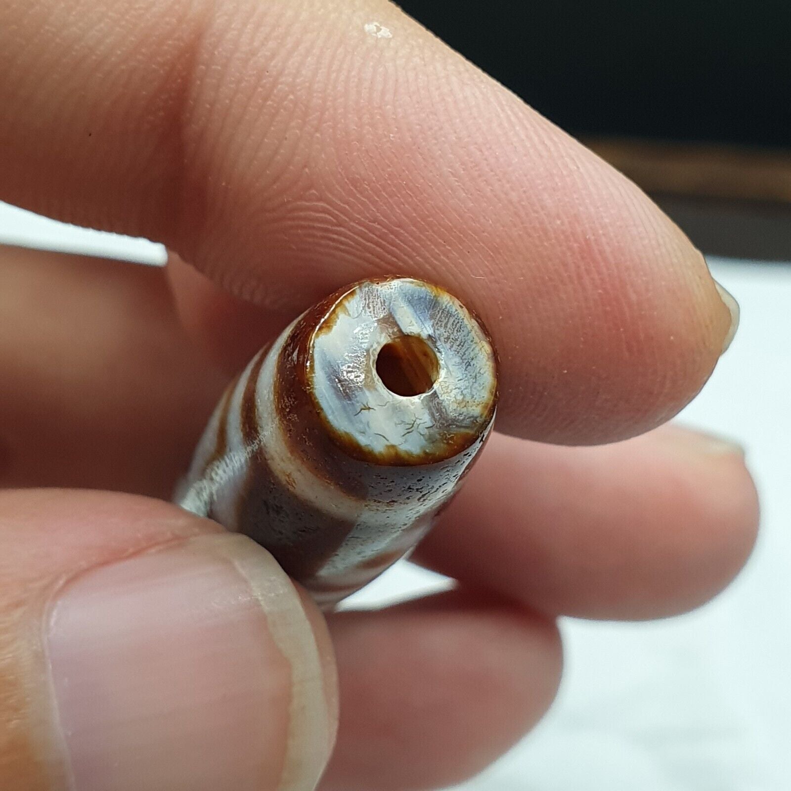 Vintage Indo Tibetan 3 Eyes rare Patterns Dzi chung agate Amulet Bead 48.9mm