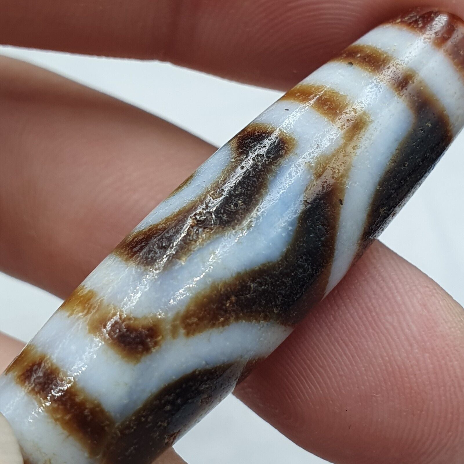 Vintage Indo Tibetan 3 Eyes rare Patterns Dzi chung agate Amulet Bead 48.9mm