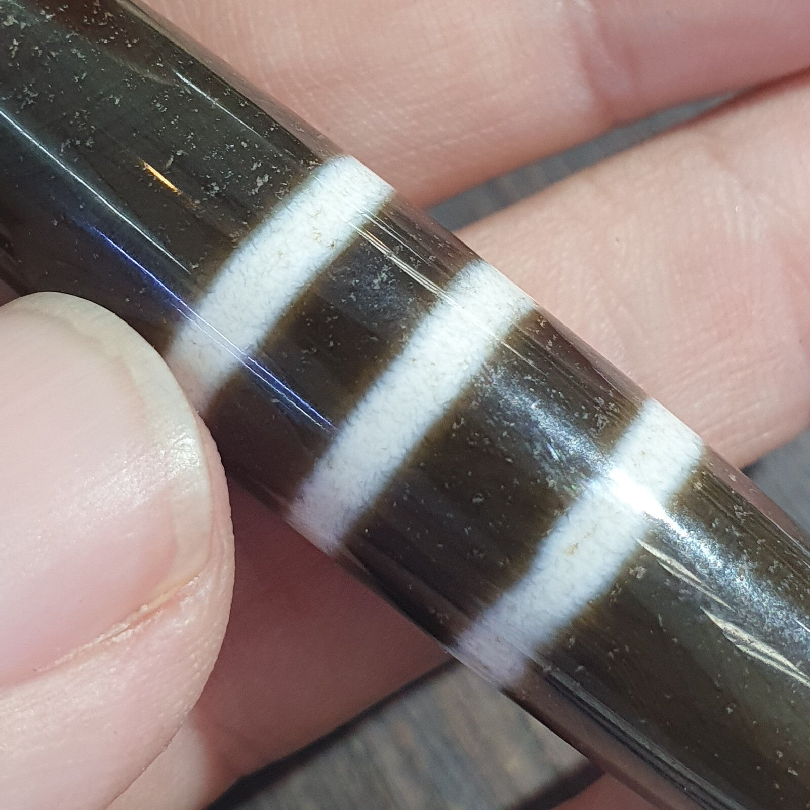 3 Stipes Lines Tibetan Silver Nepalese dzi Agate bead pendant Necklace