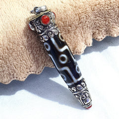 Coral 925 sterling silver 9 eyes tibetan nepalese dzi bead agate pendant