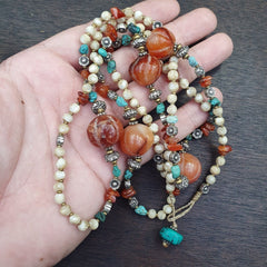 Turquoise shell pearl agate stone tibetan nepal necklace boho ethnic jewelry 40"