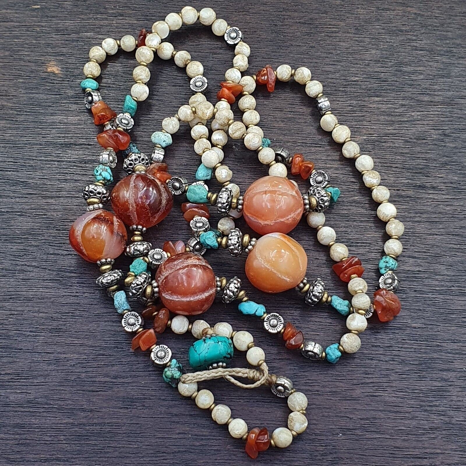 Turquoise shell pearl agate stone tibetan nepal necklace boho ethnic jewelry 40"