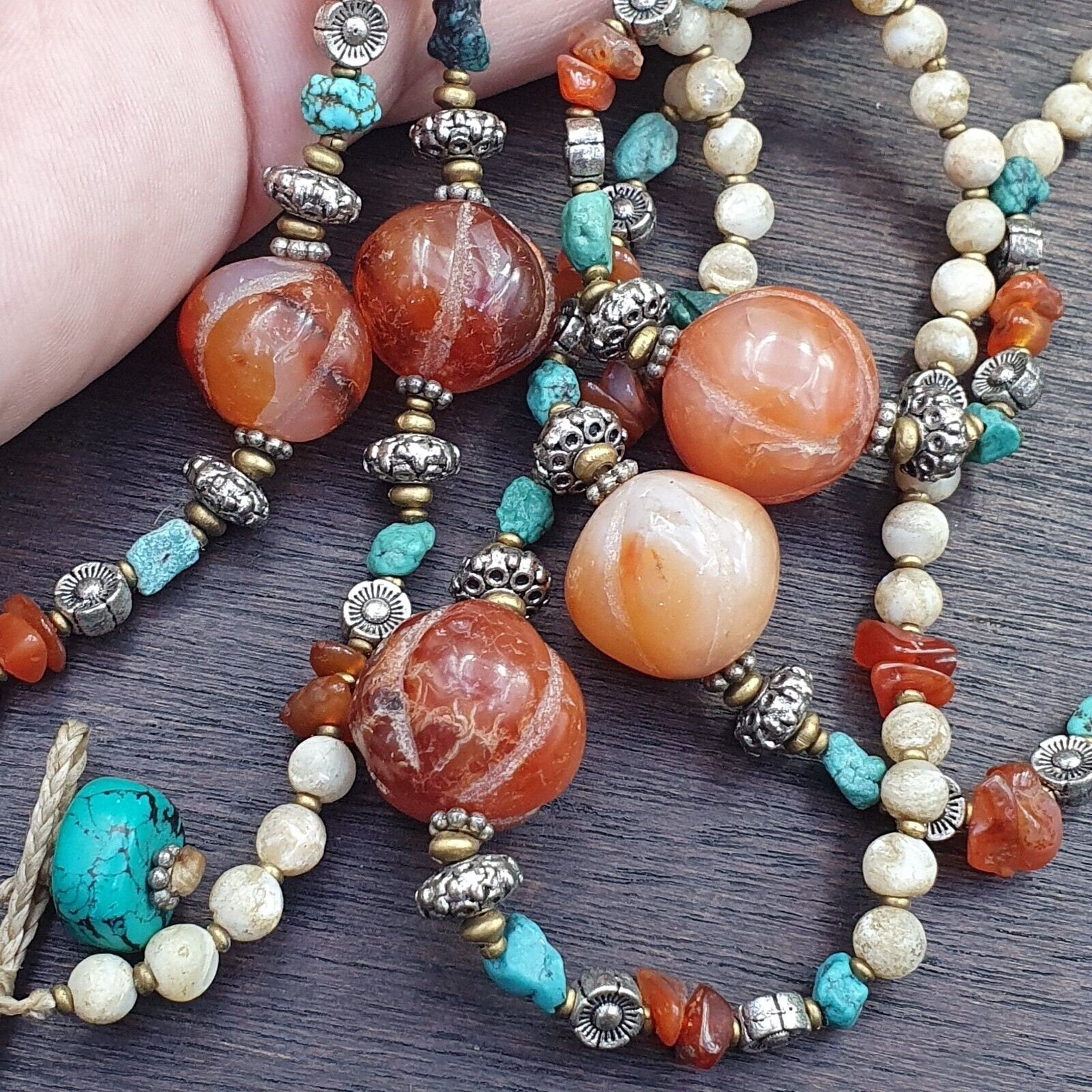 Turquoise shell pearl agate stone tibetan nepal necklace boho ethnic jewelry 40"