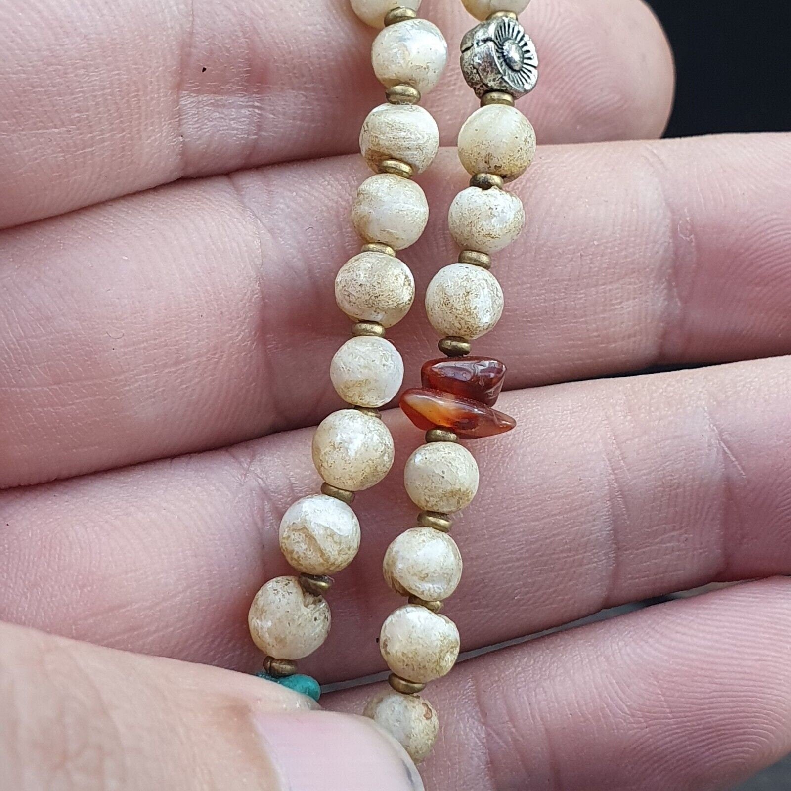 Turquoise shell pearl agate stone tibetan nepal necklace boho ethnic jewelry 40"