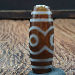 Tibetan Old 3 eyes Agate Dzi Bead Unique Pattern Amulet Pendant STB-13