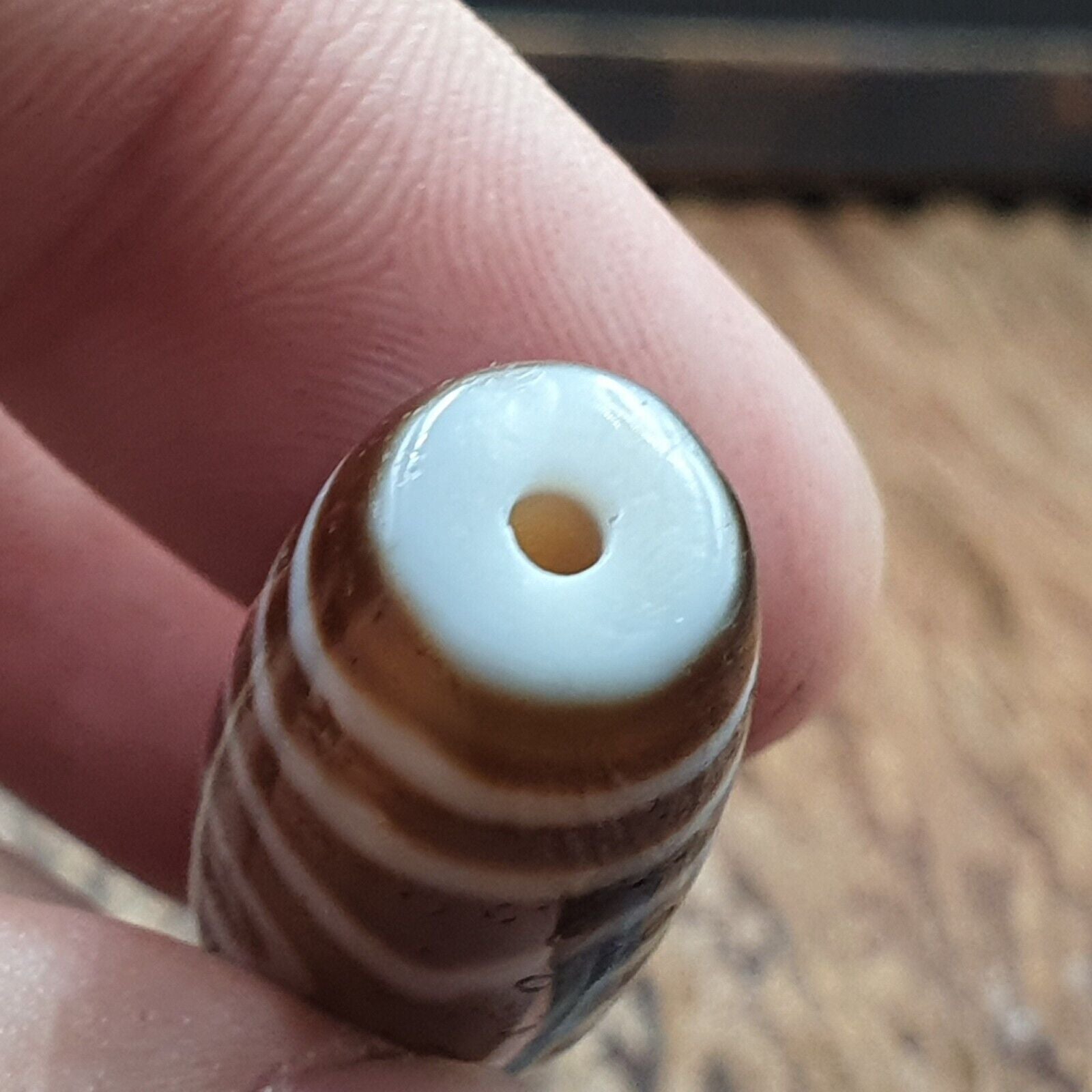 Tibetan Old 3 eyes Agate Dzi Bead Unique Pattern Amulet Pendant STB-13