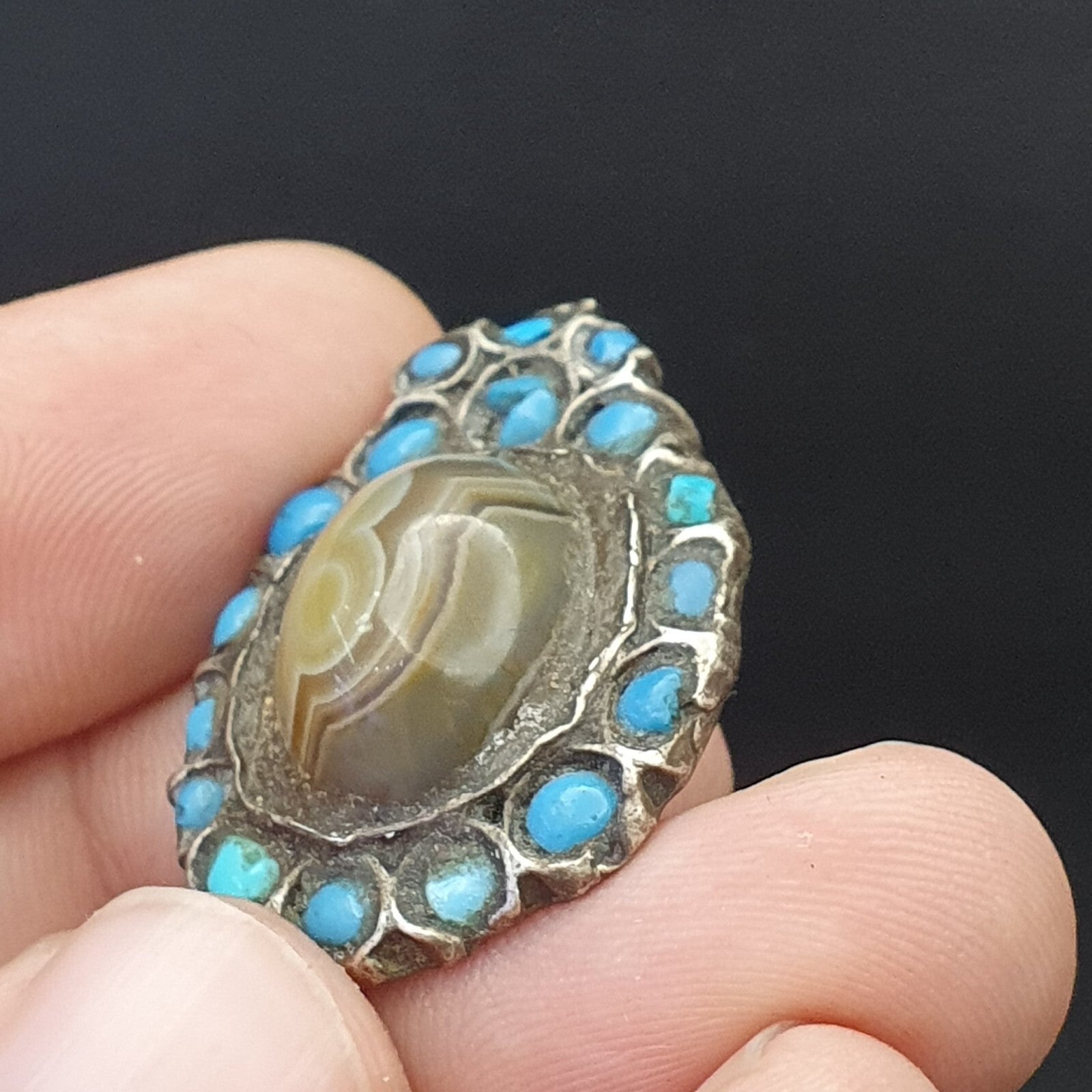 Old Antique Himalayan Indo Tibetan Luk Mik Silver pendant Amulet Bead