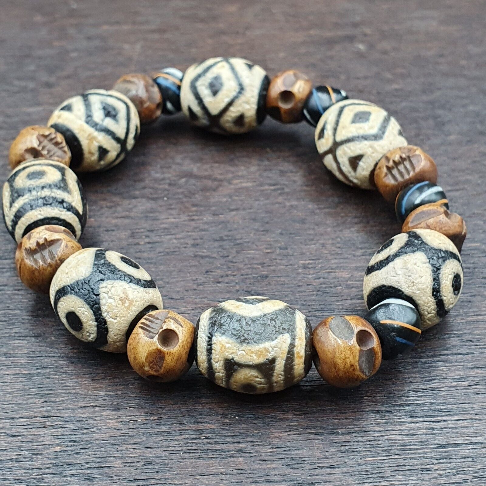 Very rare Tibetan dzi bead old amulet Agate Eyes pattern Tibet gzi bracelet