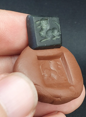 Ancient Antique Middle Eastern Dark green jade Stone Stamp Seal Animal