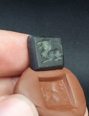 Ancient Antique Middle Eastern Dark green jade Stone Stamp Seal Animal