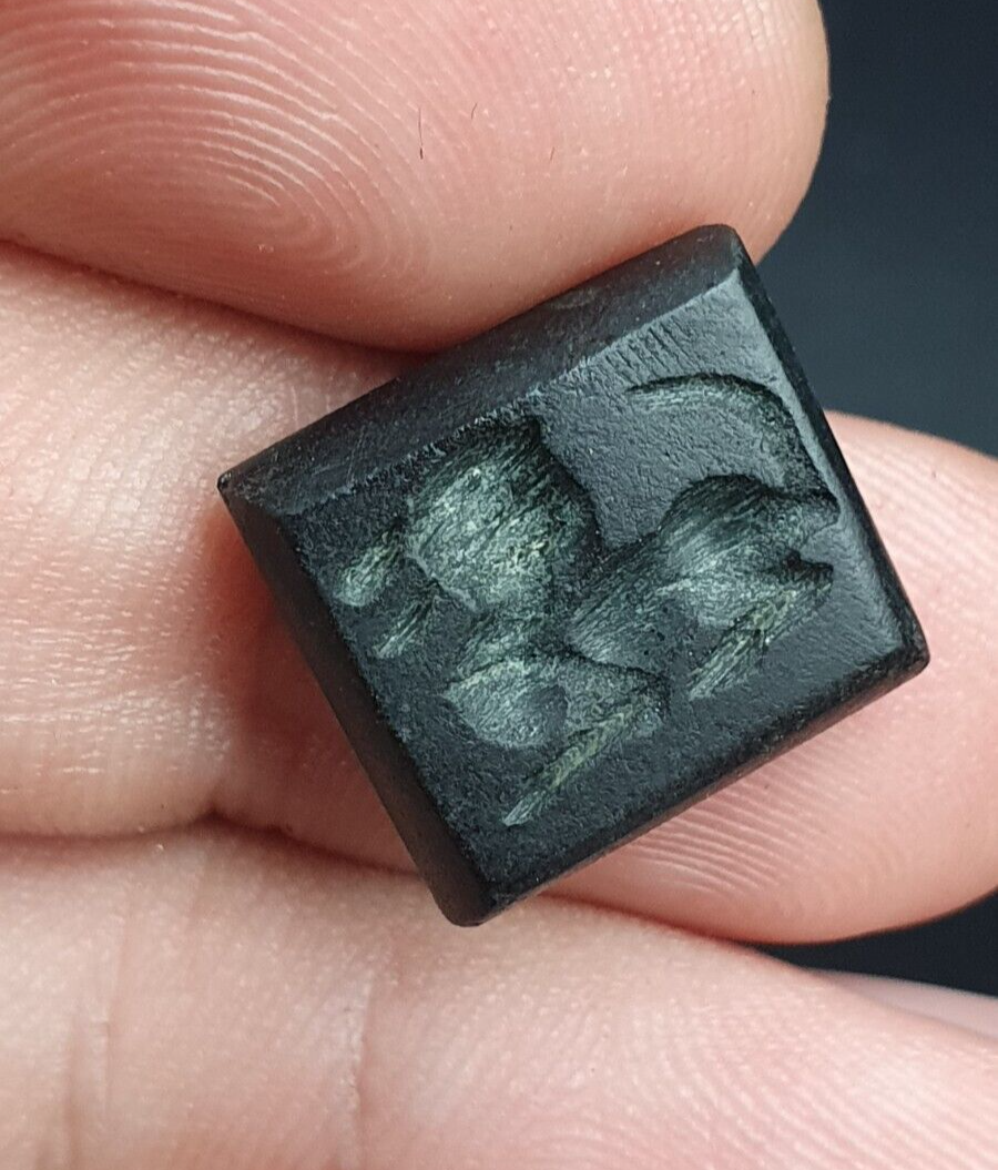 Ancient Antique Middle Eastern Dark green jade Stone Stamp Seal Animal