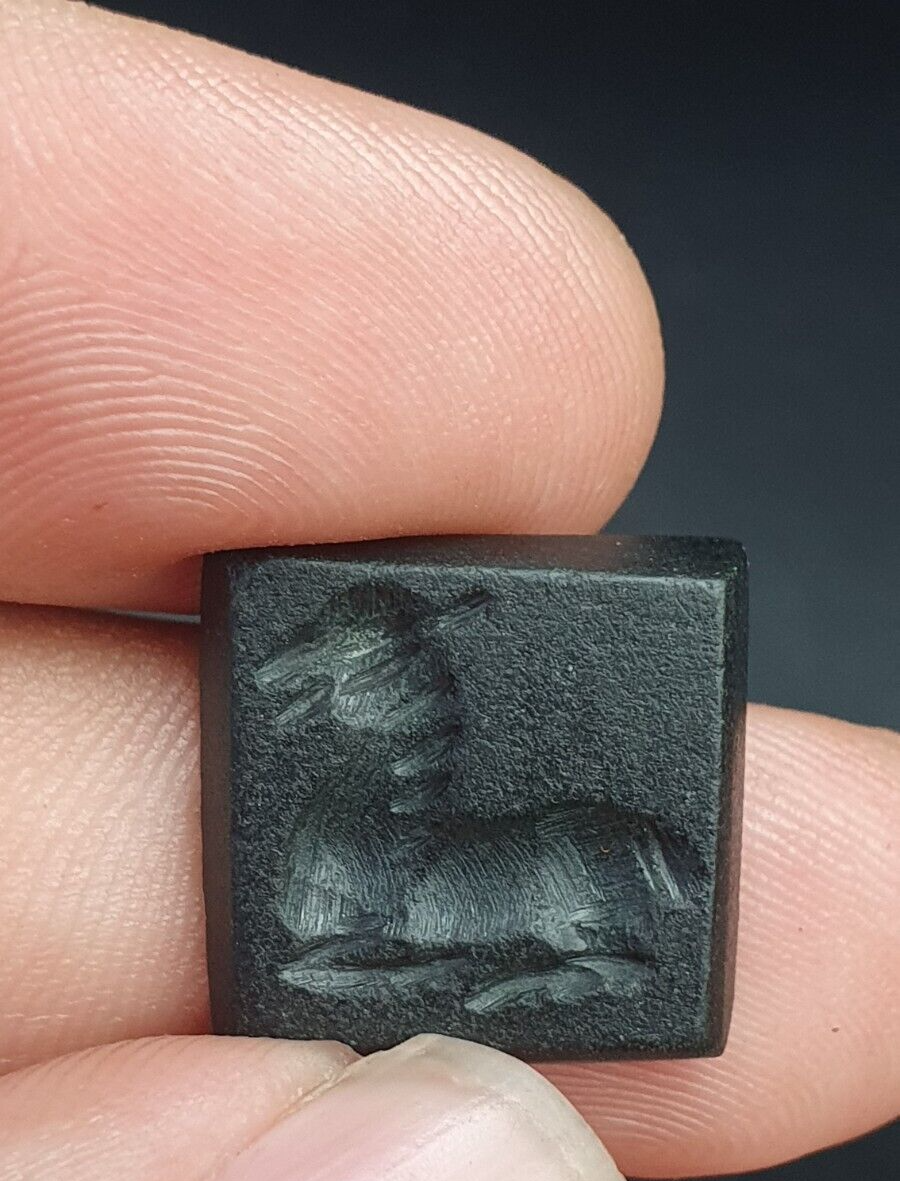 Ancient Antique Middle Eastern Dark green jade Stone Stamp Seal Animal
