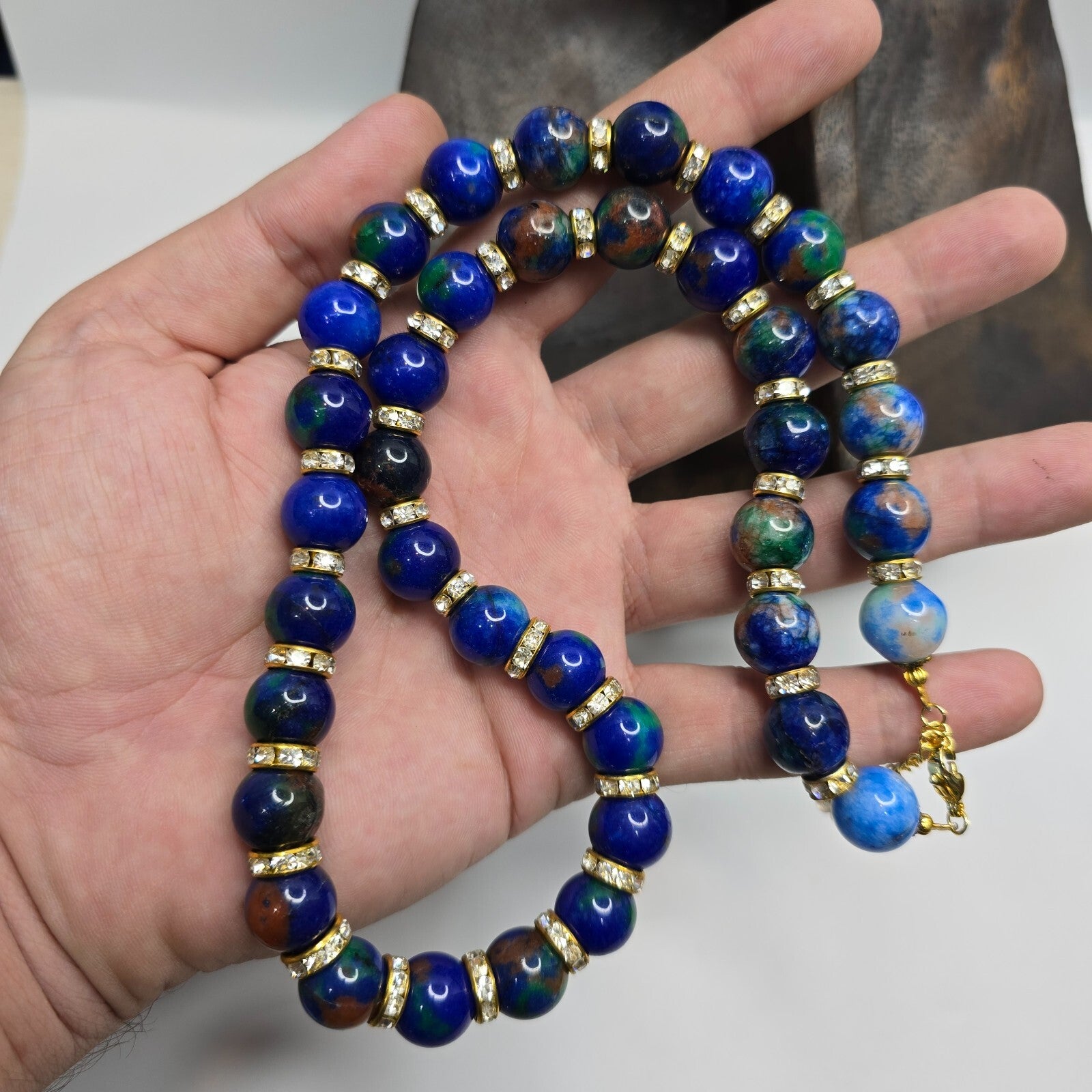 Beautiful Blue Dyed Stone with Rhine stone Decorative Spacer Beads necklace