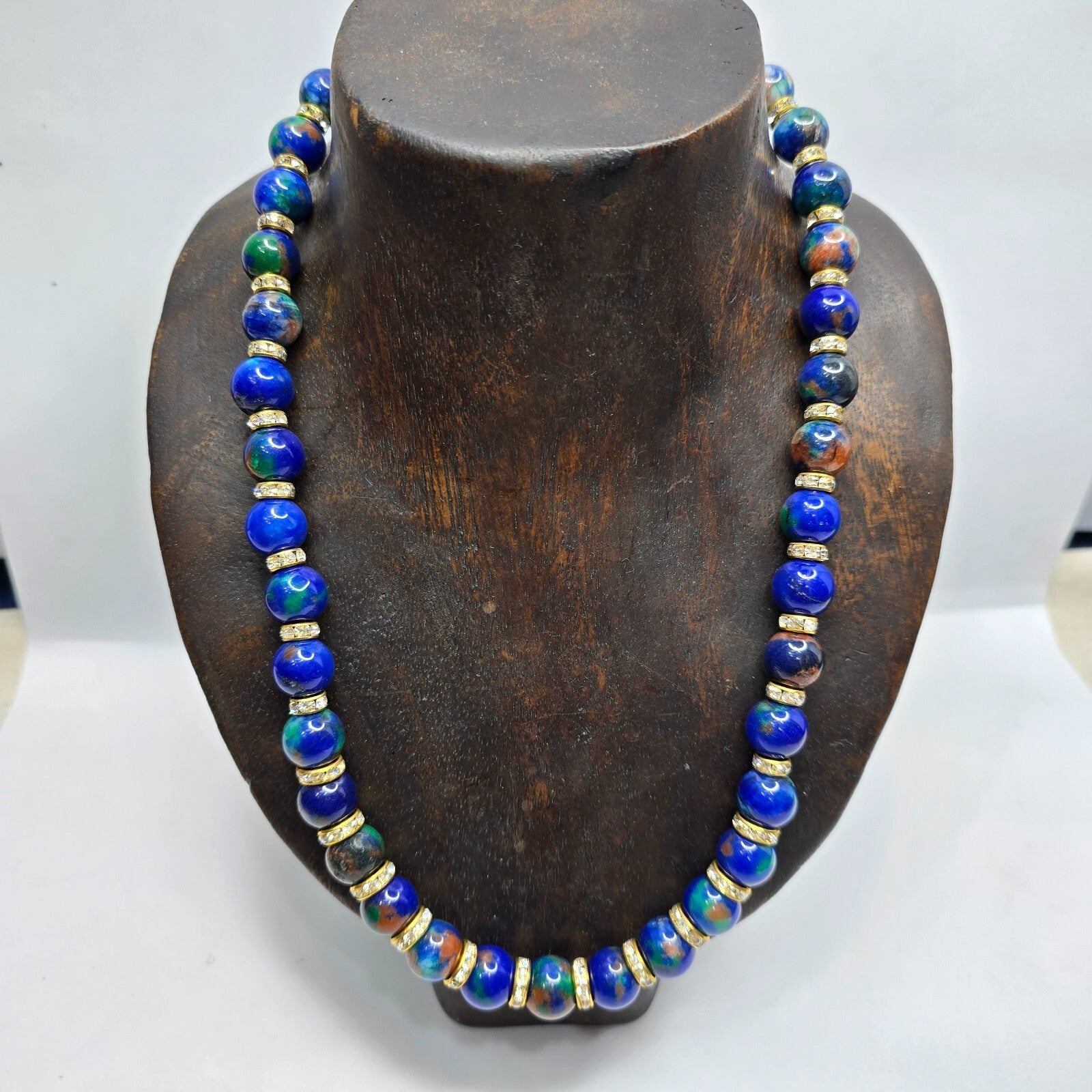 Beautiful Blue Dyed Stone with Rhine stone Decorative Spacer Beads necklace