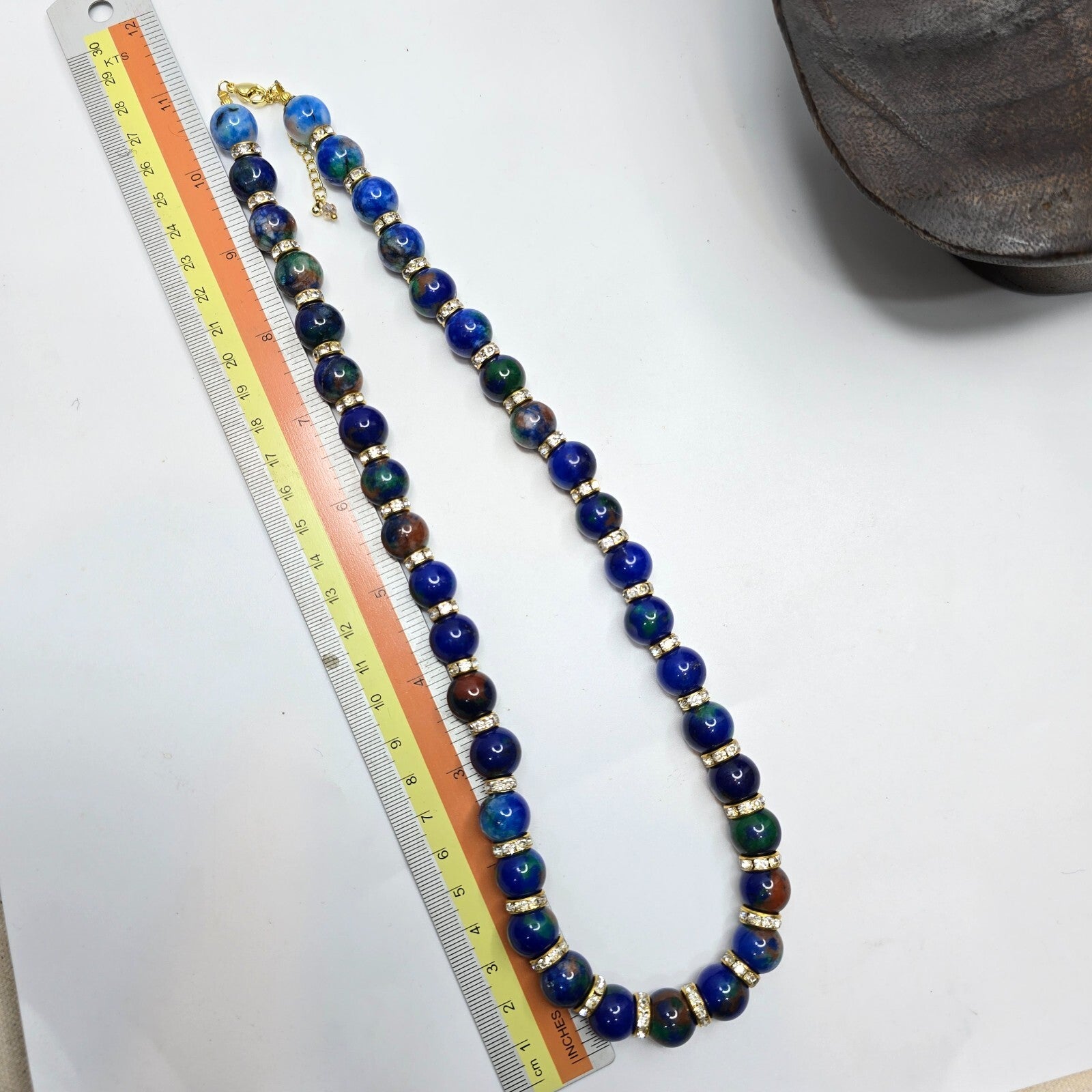Beautiful Blue Dyed Stone with Rhine stone Decorative Spacer Beads necklace