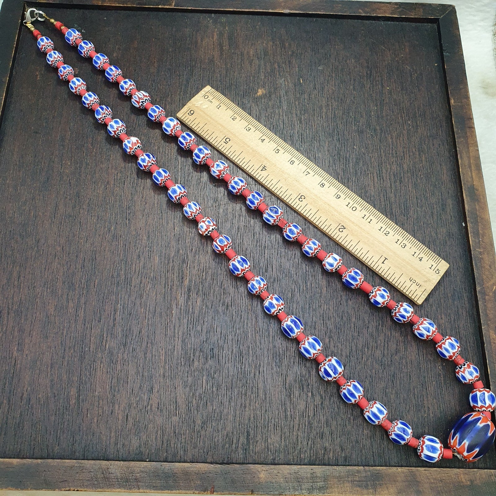 Old blue chevron beads 9mm 6 layers Chevron glass beaded necklace Gift