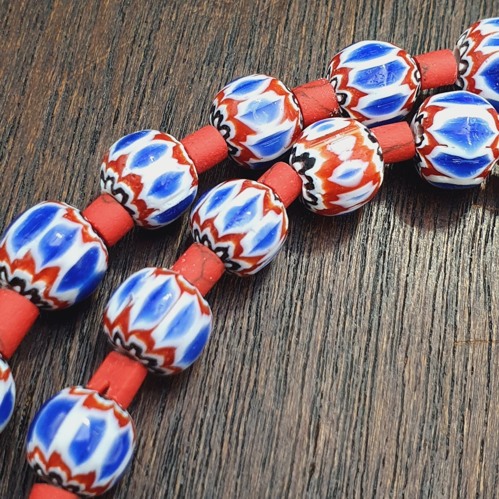 Old blue chevron beads 9mm 6 layers Chevron glass beaded necklace Gift