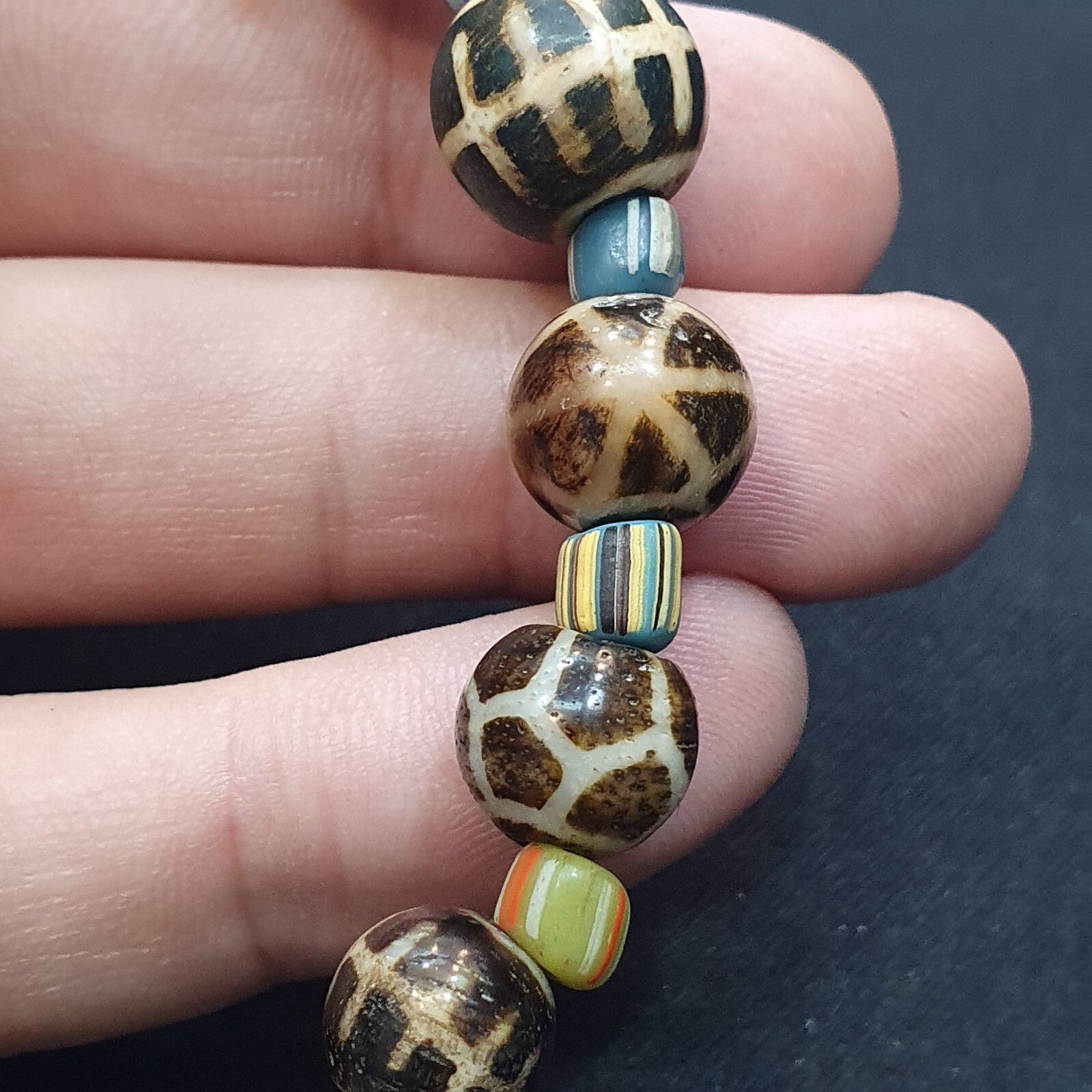 South Asian Old Pumtek pyu beads petrified Wood Stone beads Bracelet