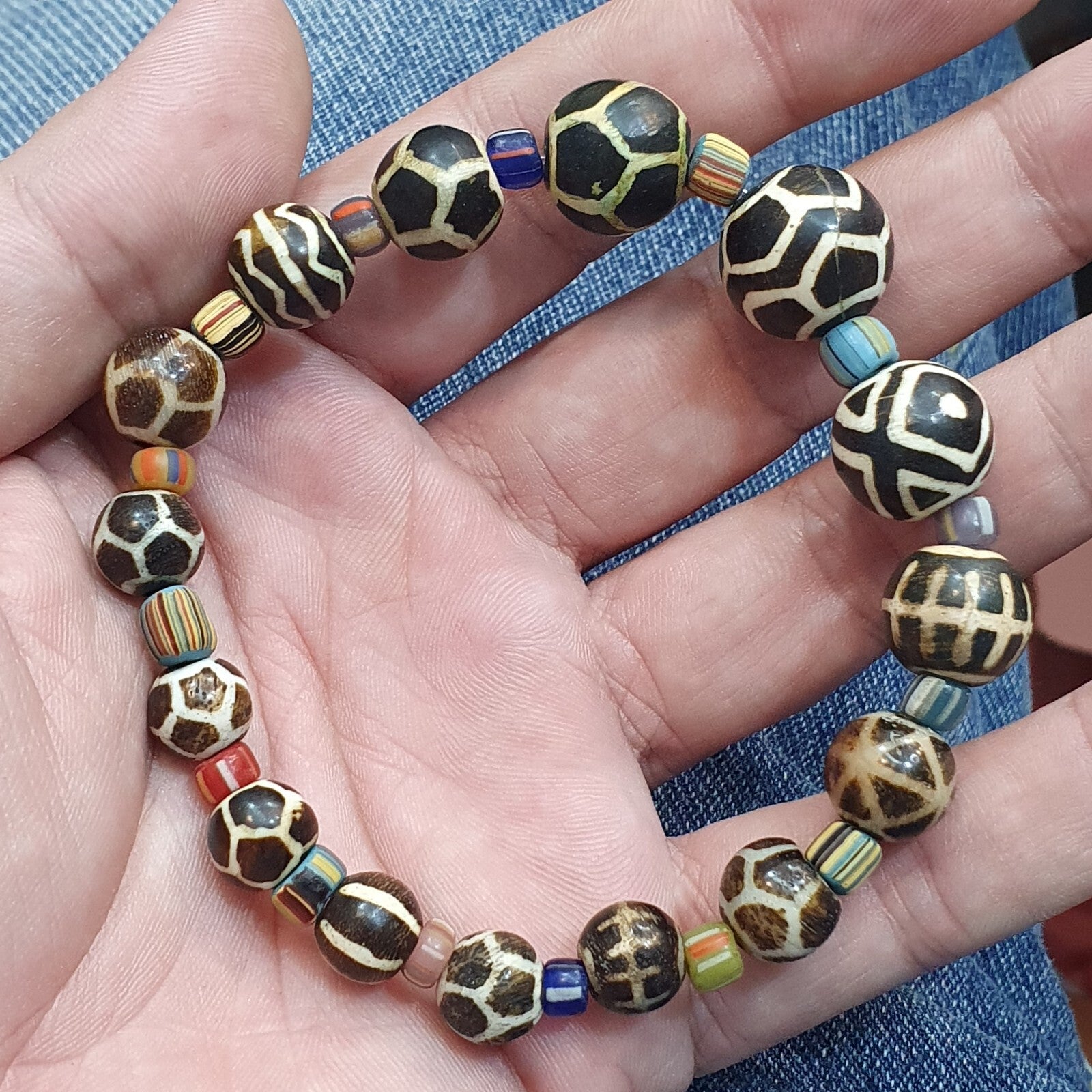 South Asian Old Pumtek pyu beads petrified Wood Stone beads Bracelet