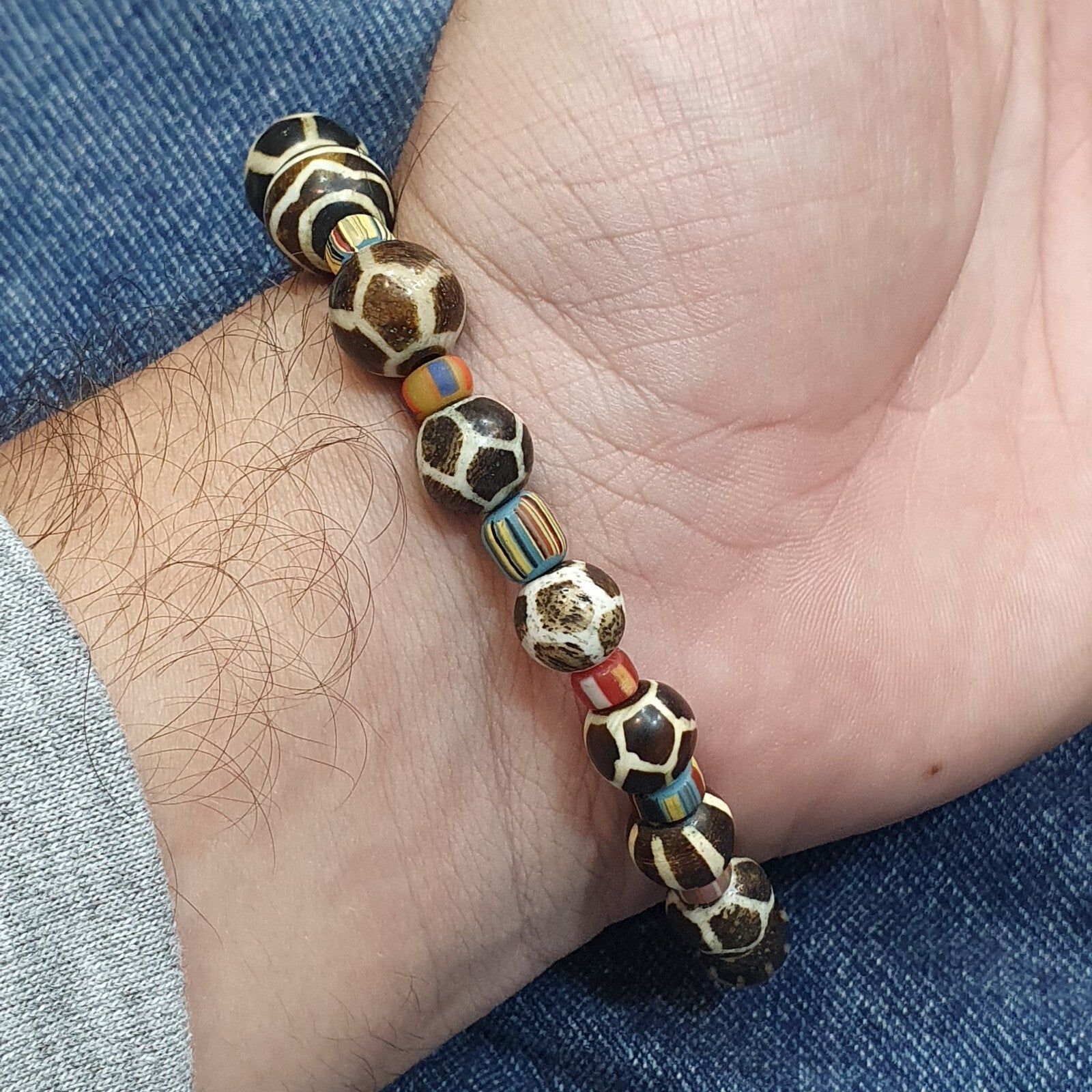 South Asian Old Pumtek pyu beads petrified Wood Stone beads Bracelet