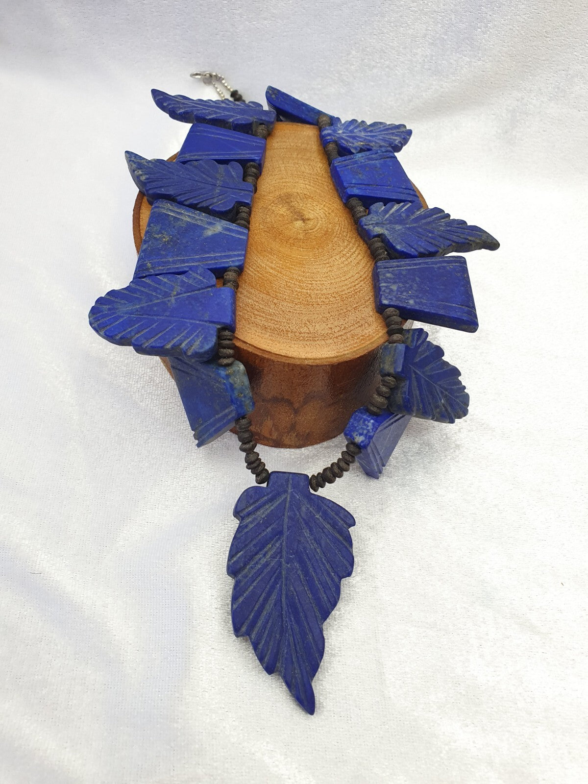 Ancient Vintage old lapis Lazuli carving Leaf Amulet necklace rare pendants