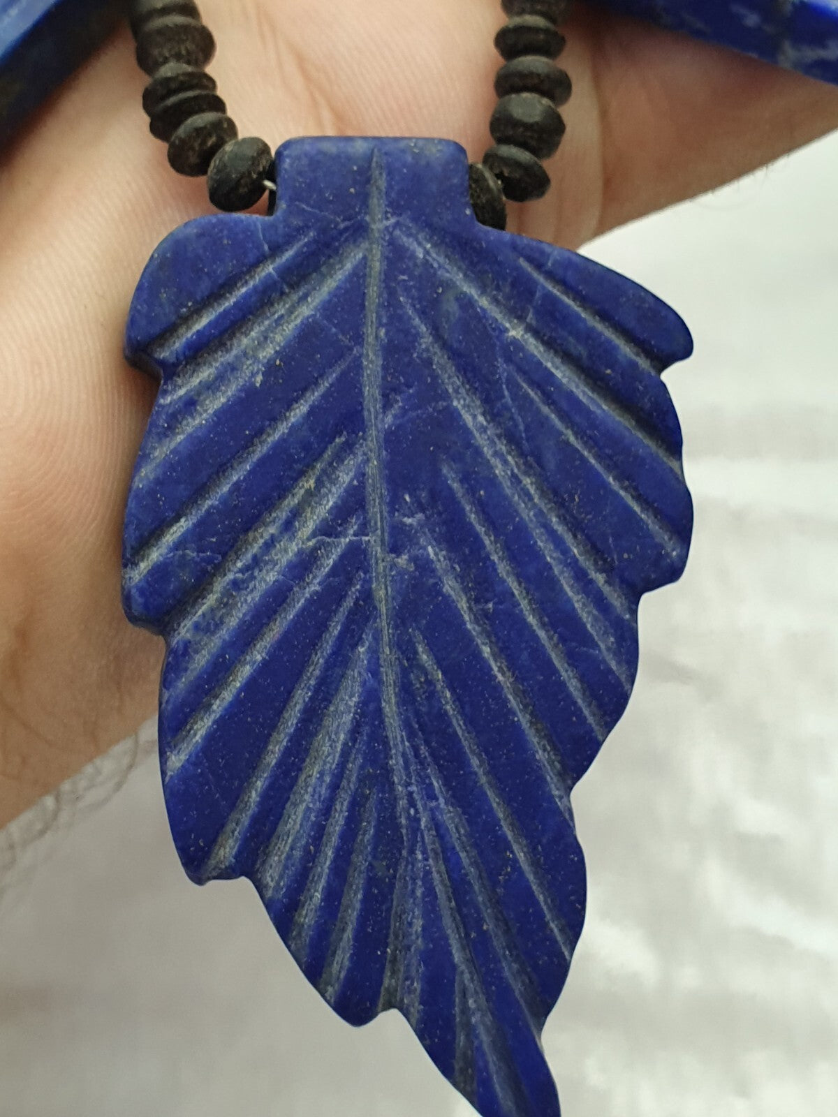 Ancient Vintage old lapis Lazuli carving Leaf Amulet necklace rare pendants