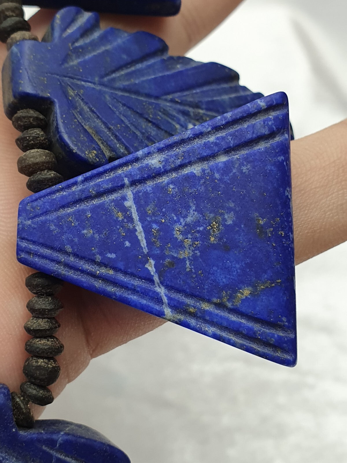 Ancient Vintage old lapis Lazuli carving Leaf Amulet necklace rare pendants