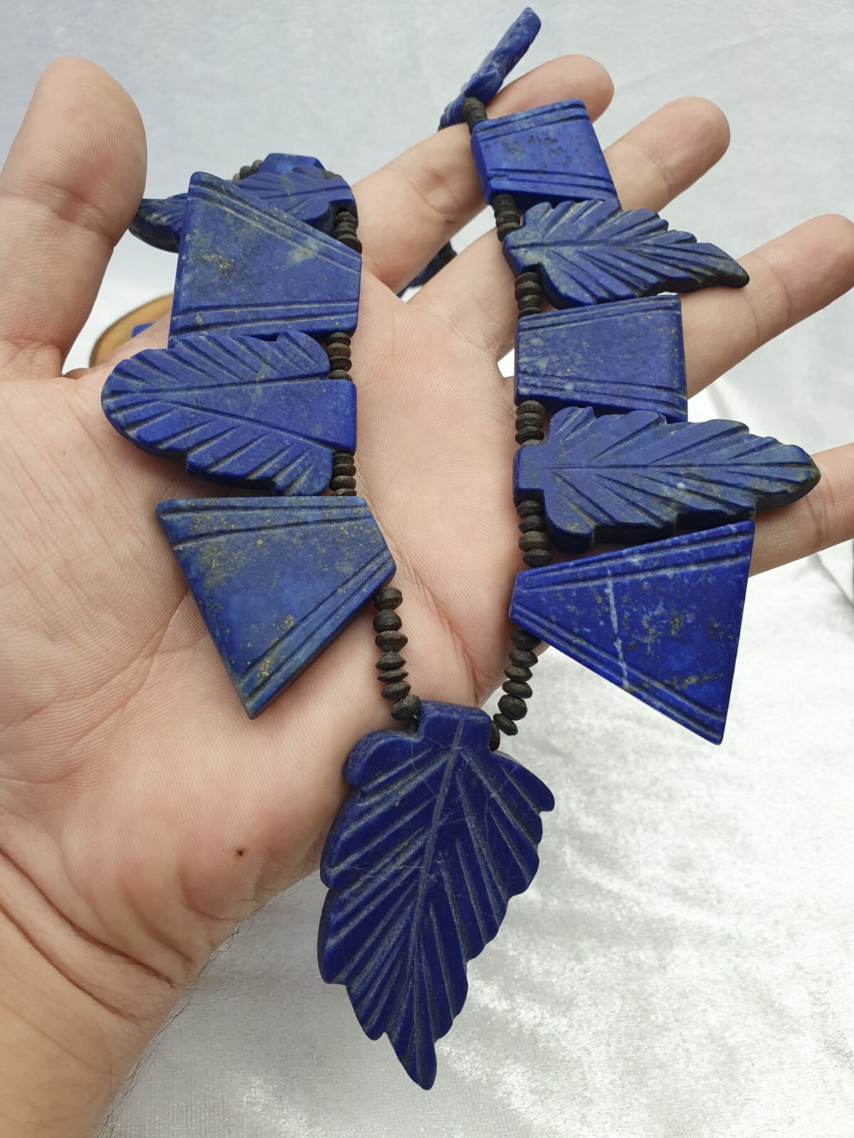 Ancient Vintage old lapis Lazuli carving Leaf Amulet necklace rare pendants