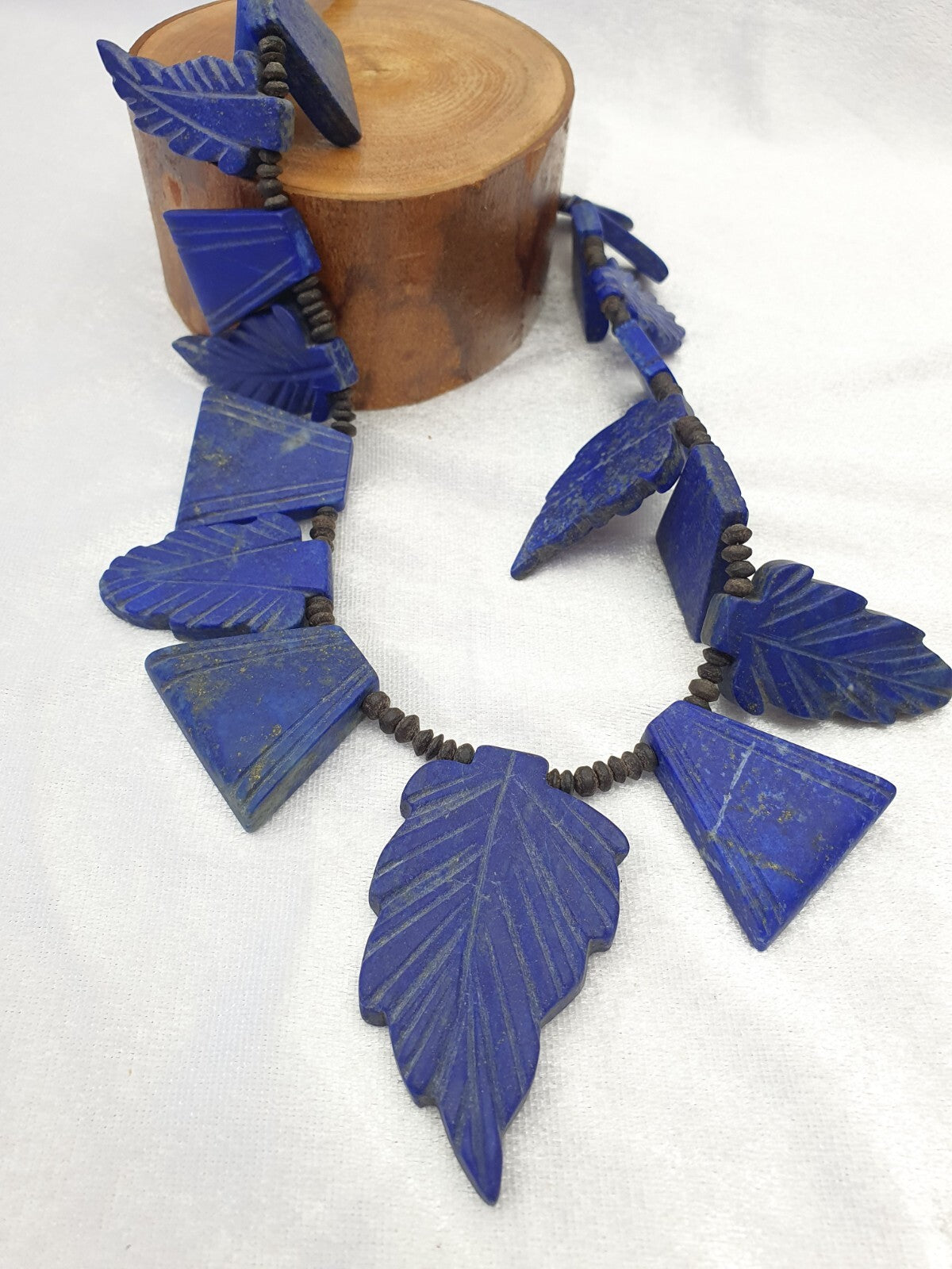Ancient Vintage old lapis Lazuli carving Leaf Amulet necklace rare pendants